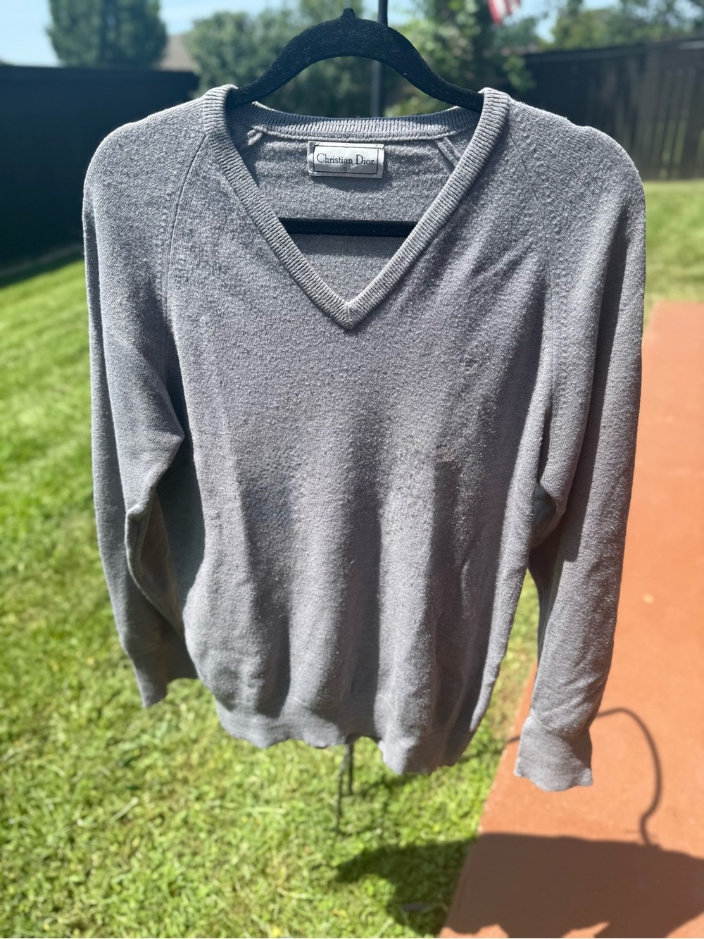 Vintage Christian Dior Gray V-Neck Sweater Small Embroidered CD Logo